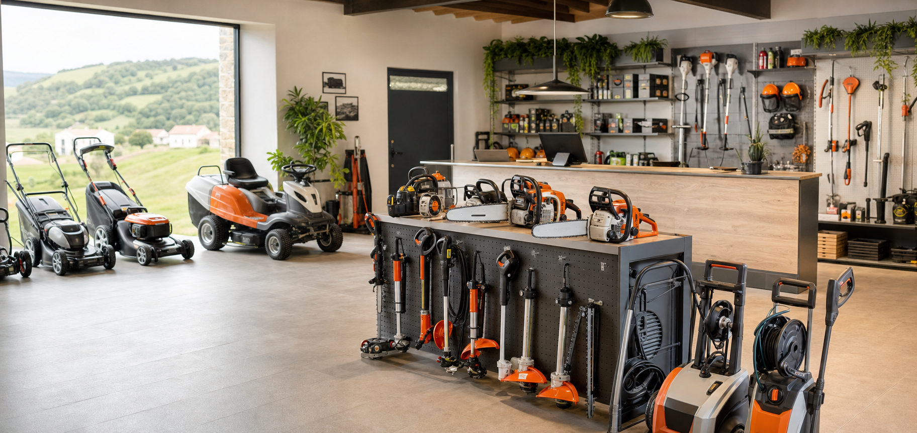 local maquinaria showroom ai Showroom de maquinaria de jardín y herramientas profesionales en Cantabria