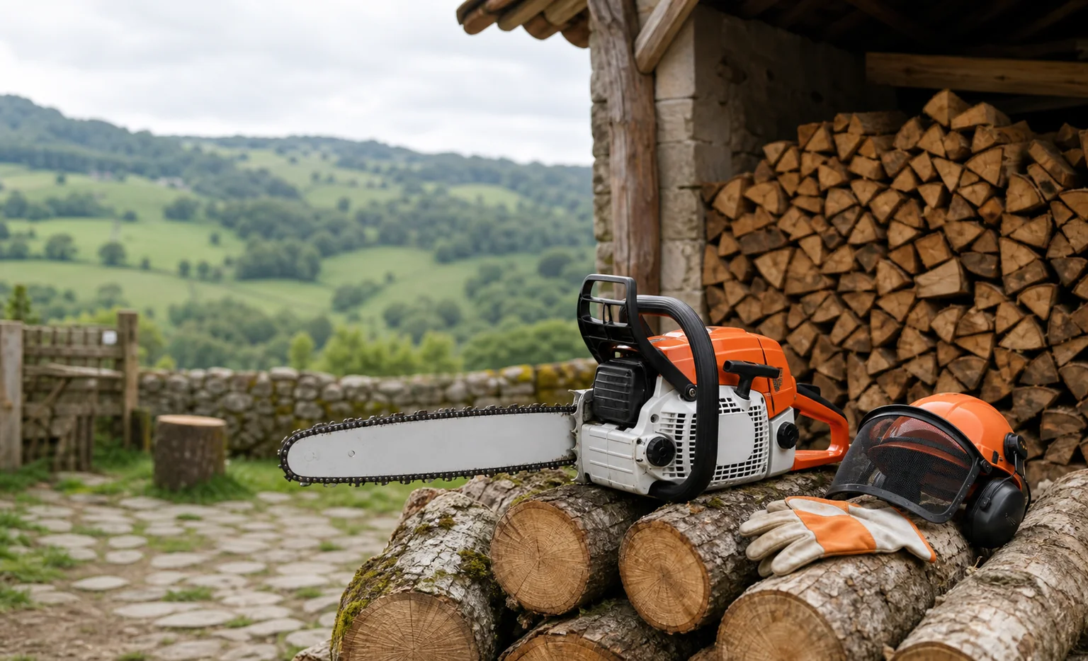 Motosierra STIHL de gasolina para lena y finca en entorno rural