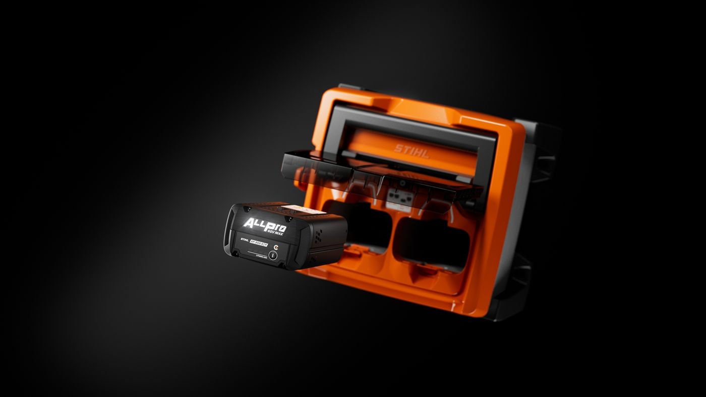 Baterías STIHL ALLPRO cargando en una caja de carga